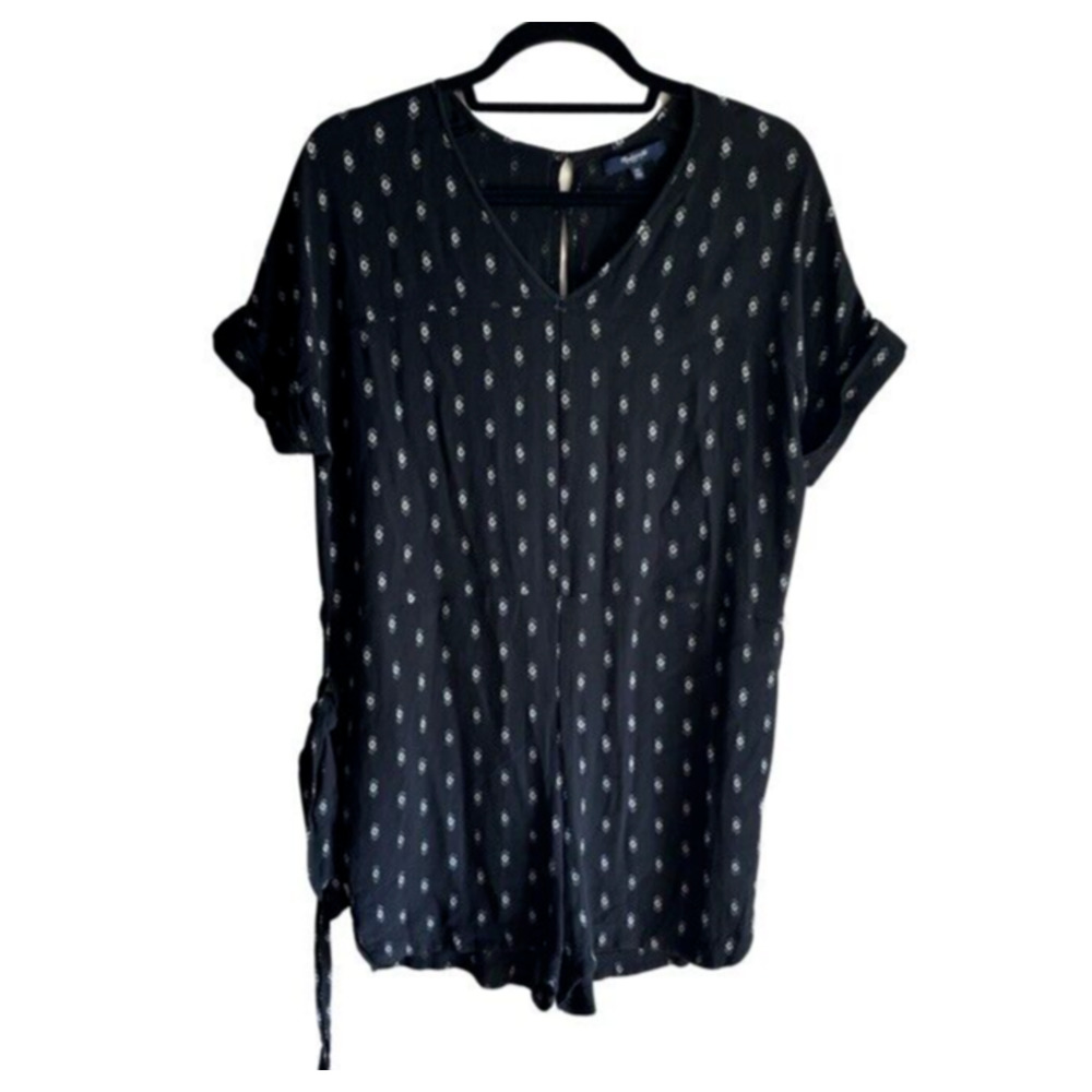 Madewell SZ XS Shorts Romper Black Diamond Perimeter Belted Lightweight 1-Piece